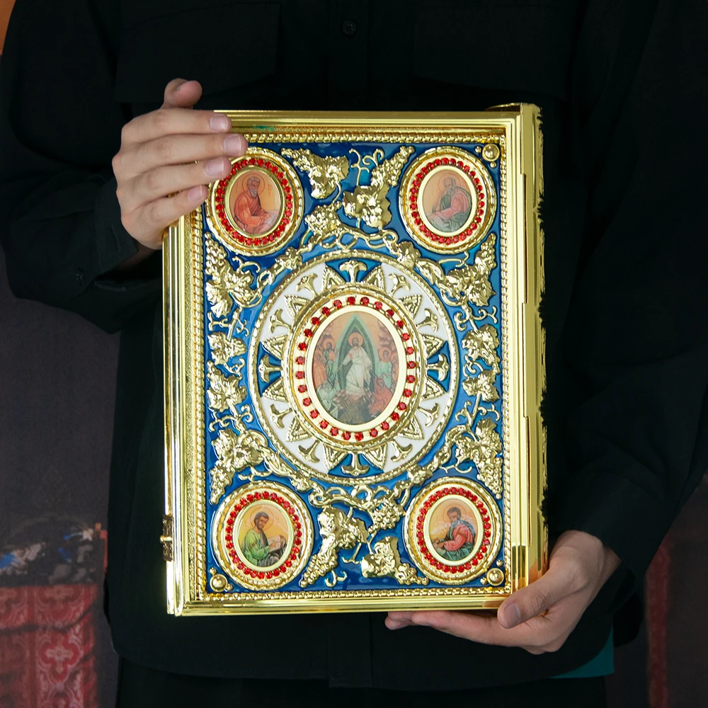 HT Church Product Supplier Gold Plated Orthodox Religious Character Icons Gold Plated Gospel Cover Bishop Holy Bible Book Cover