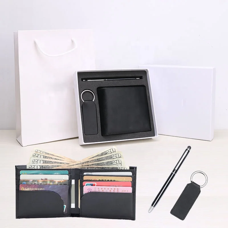 wholesale leather wallet christmas gift for boyfriend fashion corporate promotion wallet custom gift set for man