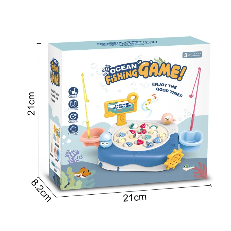 QS Shantou China Kids Early Learning Colorful Fishing Set Toys Plastic 2 Colors Electric Rotate Fishing Game Toys With Music