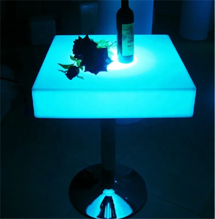 Square plastic lighted table with base bar set furniture led light bar table