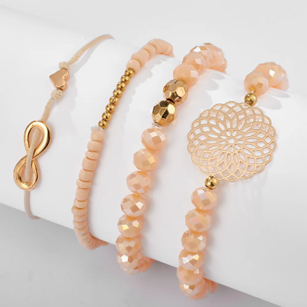 Boho Heart Orange Bead Bracelet Set for Women Flower Chains Adjustable Bracelet Bangle Jewelry N2011062