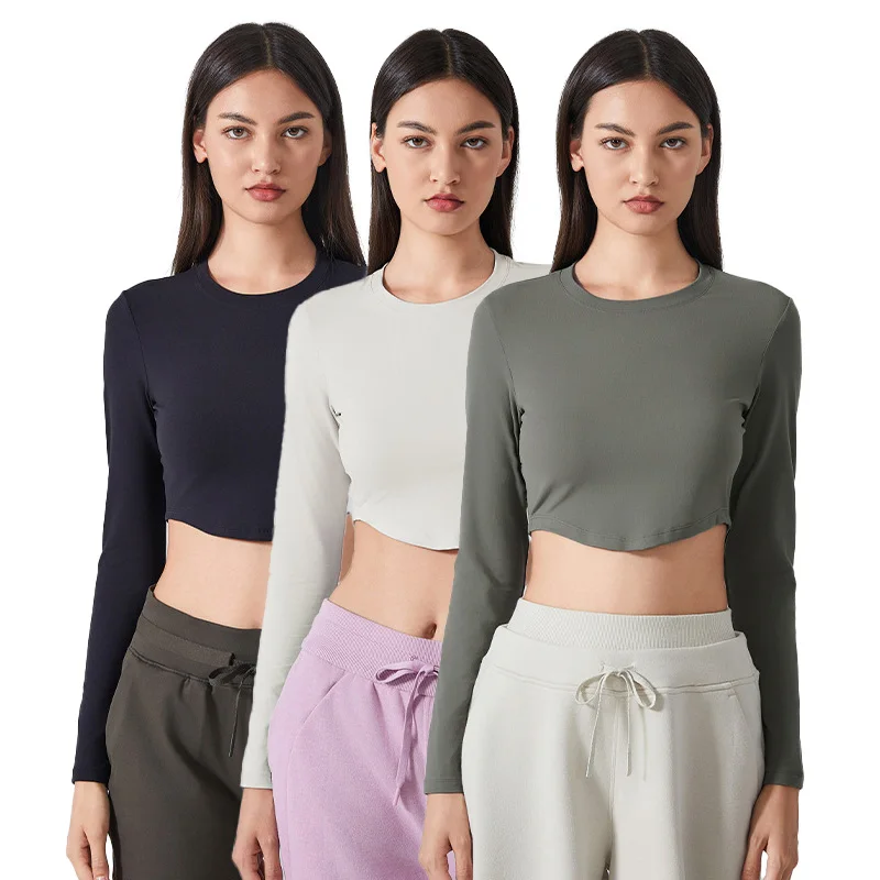 DAW193 Women Custom New Pullover Sexy Long Sleeve Crop Top Casual Streetwear White T-shirt Quick Dry Lightweight Adults