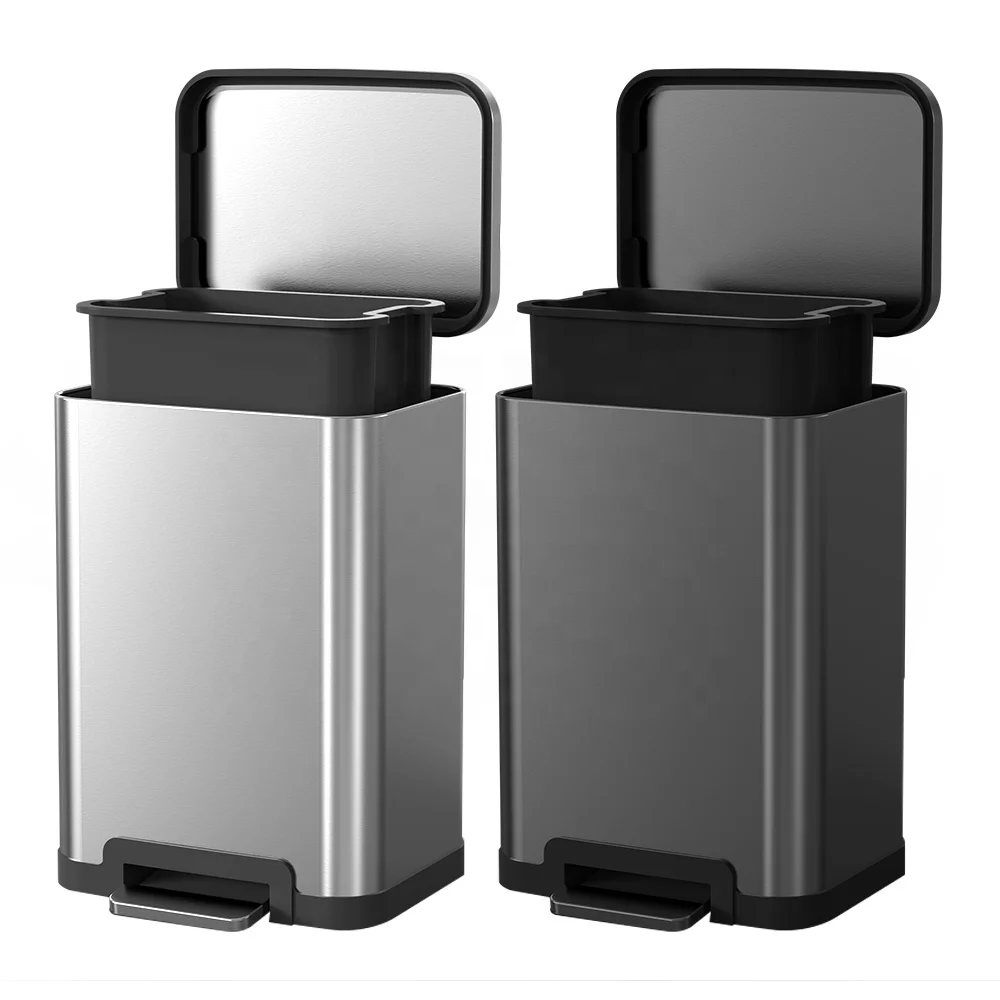 Wholesale Kitchen Stainless Steel Nordic Trash Can Metal Waste Bin 50L Pedal Bin Recycling Bins