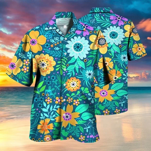 High quality 100% polyester 3d sublimation printing hawaii men shirt