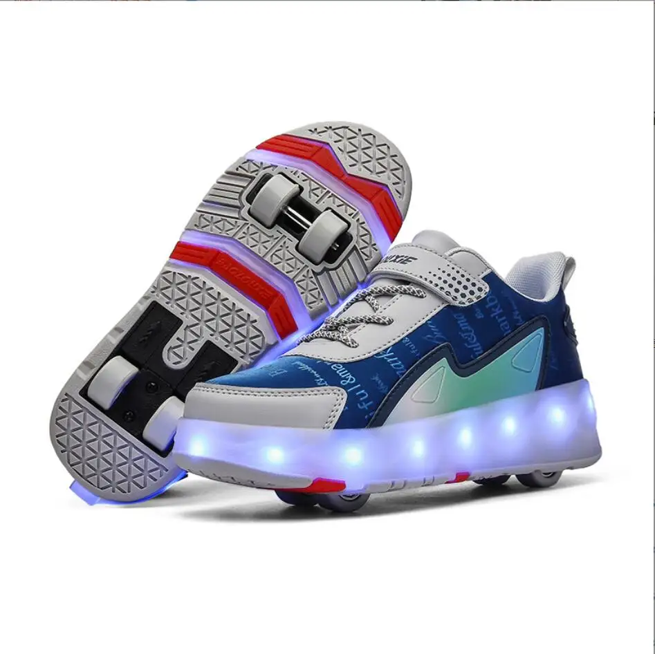 Wholesale adult and children kick out roller skate shoes with 4 wheels