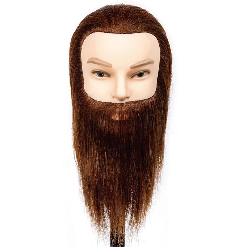 Male training head with 100% human hair and beard, salon hair styling and practice beauty human body model head