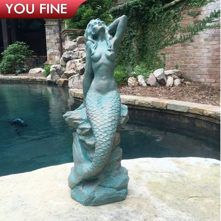 Garden Life Size Bronze Beach Mermaid on Coastal Rock Statue for sale