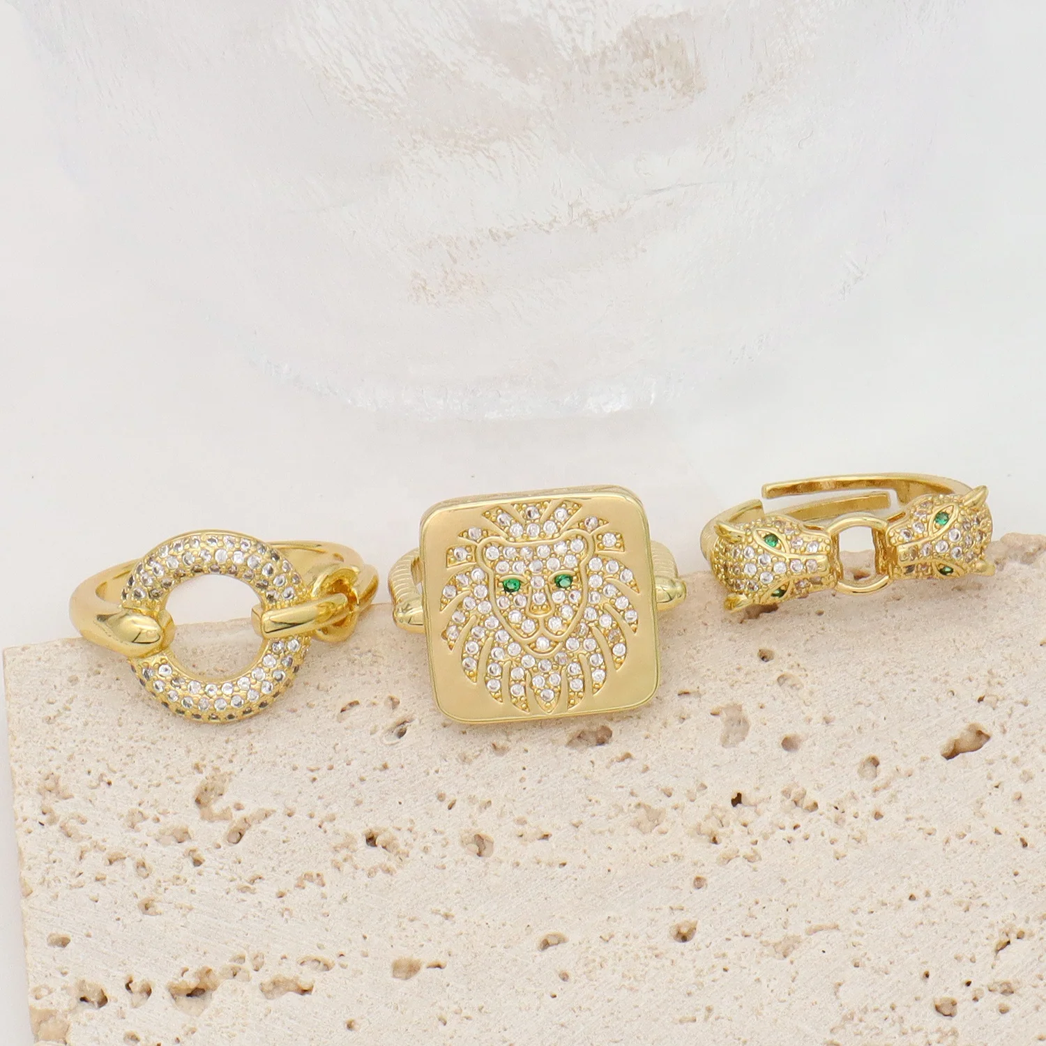 New Fashion Ladies adjustable Gold animal Finger Ring Open CZ Gold Plating Lion ring Jewelry For Women Girl