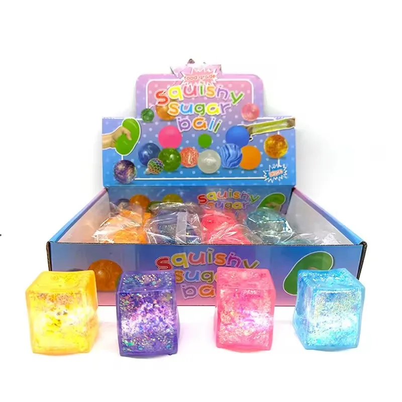 Squeeze Sensory Toys glowing Relief squishy Fidget Toys Decompressed Funny Glitter Blue Ice Cubes Stress Balls for Kids