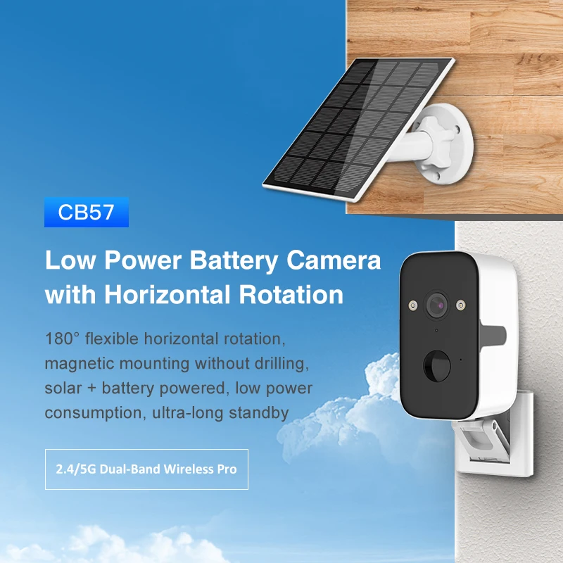 Factory OEM CB57-TZ Wireless WiFi Network Solar Power Battery Camera Smart PIR Human Detection Outdoor Security Camera