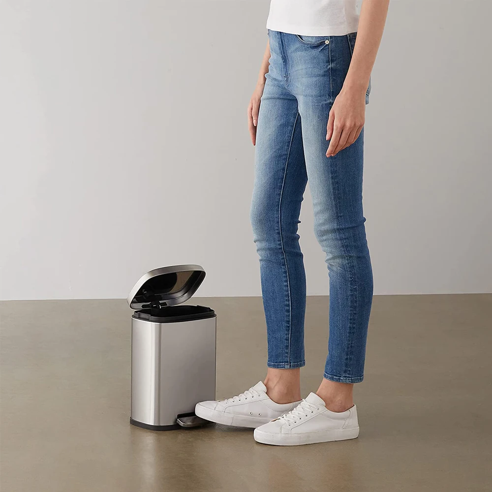 5 Liter / 1.3 Gallon Soft-Close, Smudge Resistant Trash Can with Foot Pedal - Brushed Stainless Steel, Satin Nickel