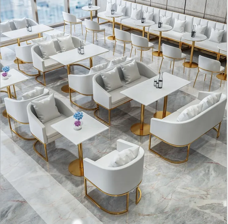 New Design Cafeteria Furniture White Black Cafe Seat Booth Restaurant Table and Chair Set