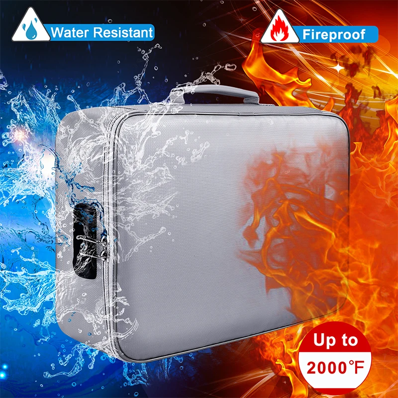 Fireproof Water-Resistant Document Organizer Bag 4-Layer Large Space File Storage Case with Lock Safe for Important Documents