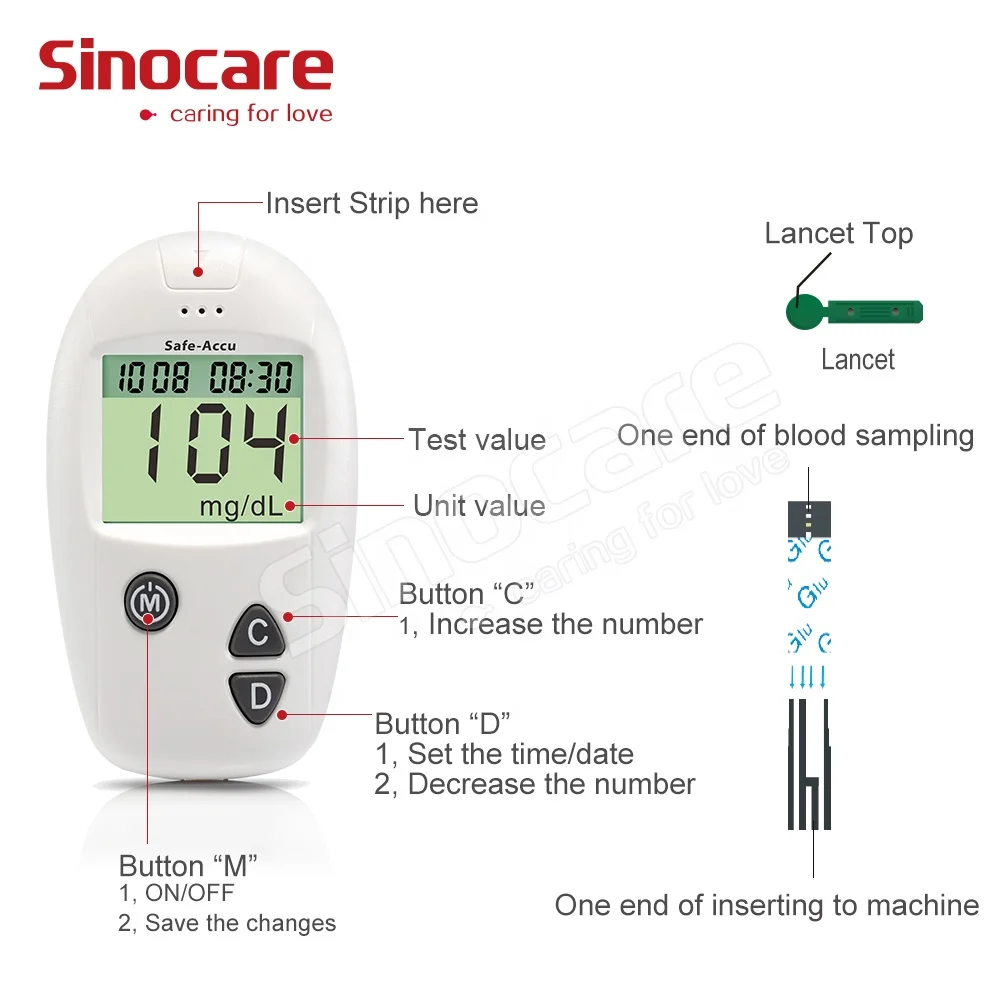Sinocare легкий быстрый тест комплект измерителя глюкозы в крови с 50 тест-полосок автоматический код беспроводной прибор для контроля уровня сахара дешевой