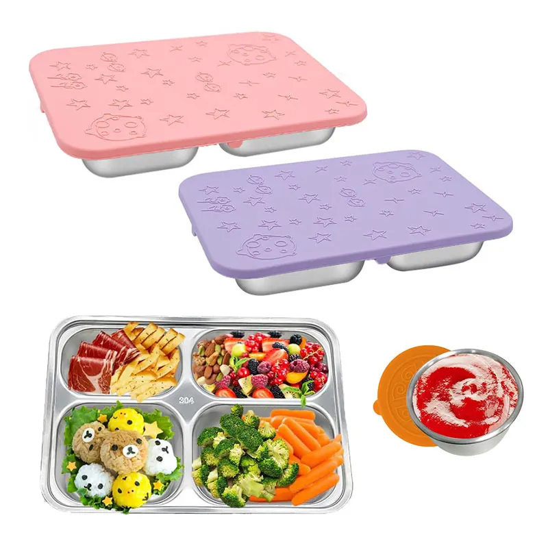 Cheap Price 4 Compartments 304 Stainless Steel Dinner Plate Lunch Trays With Lids