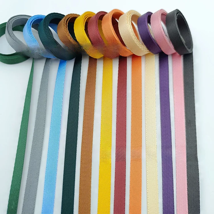 Customized Tubular Webbing Yellow 25Mm Nylon Tubular Webbing With Black Sewing Dots