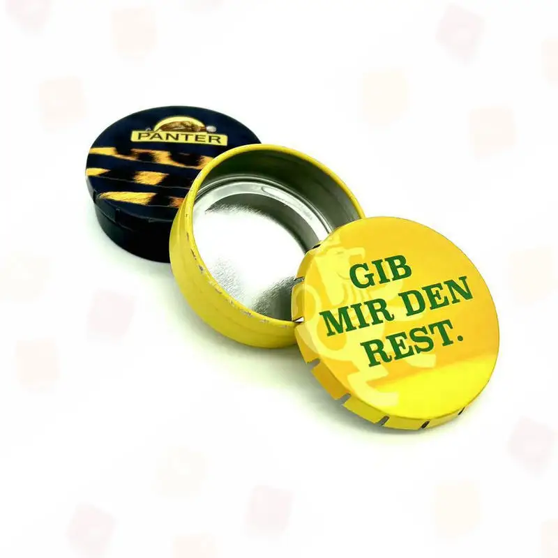 Round Recyclable Click-Clack Diameter 45mm Tin Case for Mints Pills Chewing Gum Metal Box Packaging with Customizable Printing