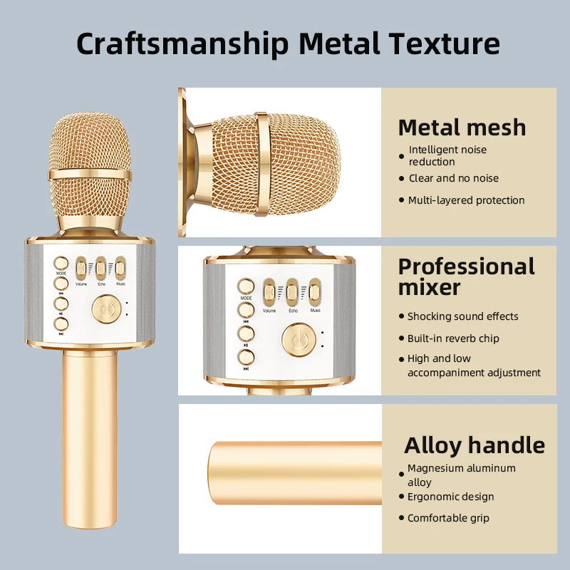 Professional Wireless Headphones Karaoke Microphone Portable Handheld USB Car Mike Music Kids Mic Windscreen Microphone