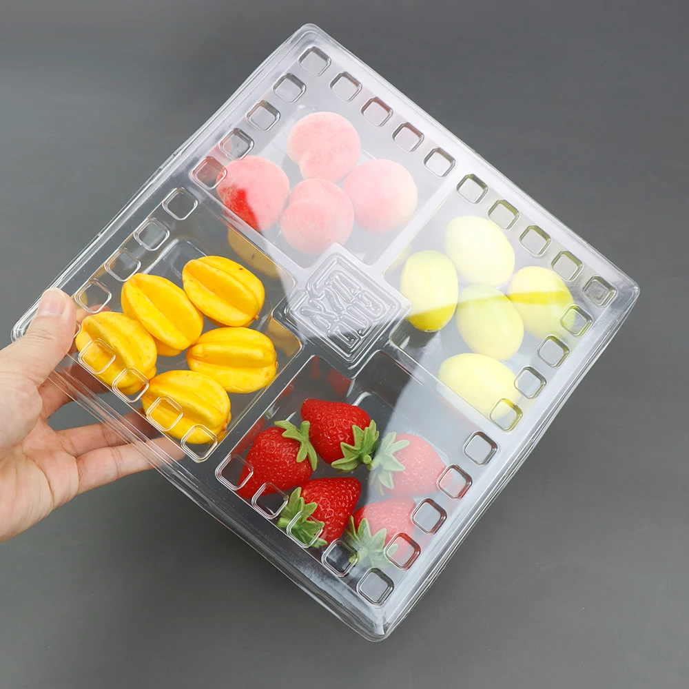 4 Compartment Reusable Snack Platters 4 Section Platter With Lid Plastic Tray With 4 Compartments For Nuts