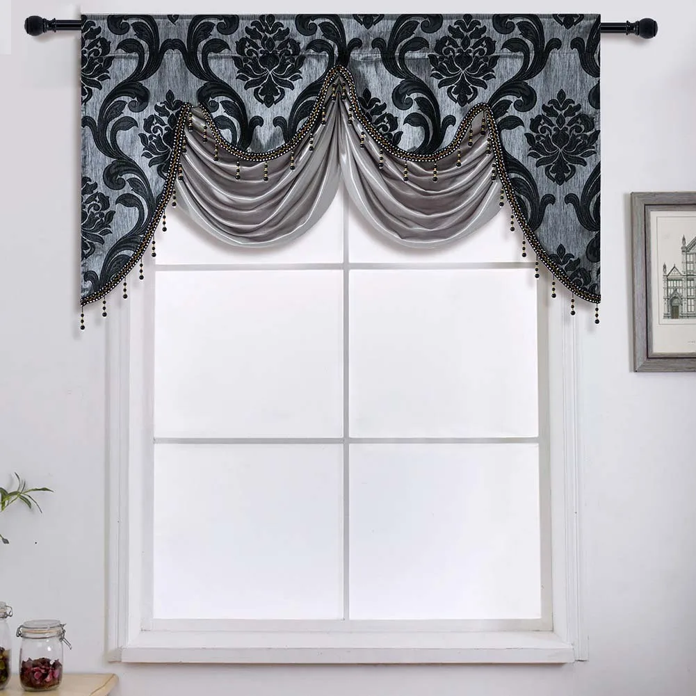 Luxury Living Room Jacquard Valance for Home Decor European Style Window Valance Drapes with Tassels for Bedroom