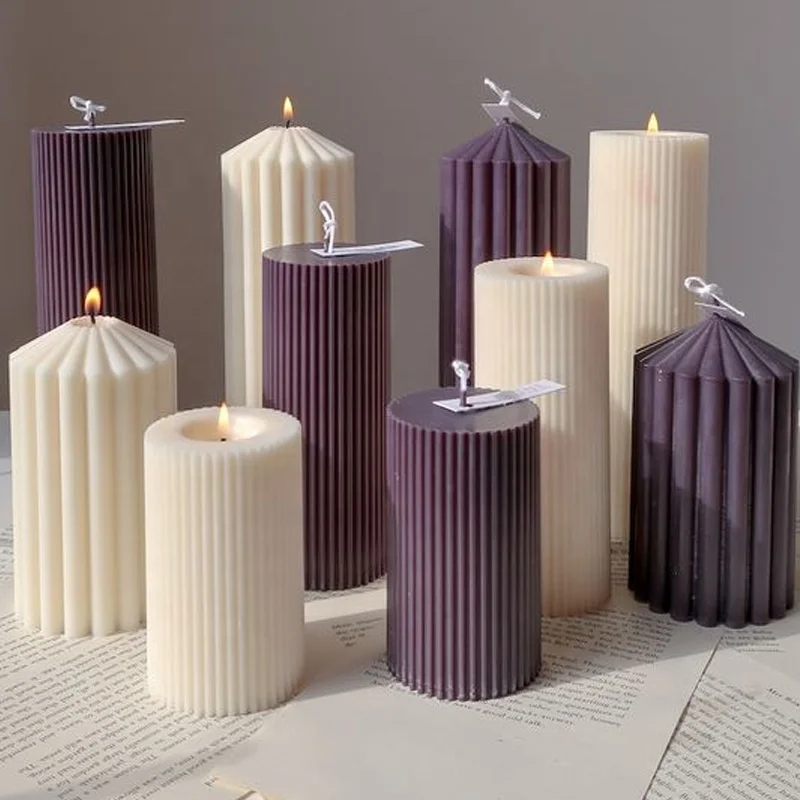 5/10/15/20cm Round Ribbed Pillar Candle