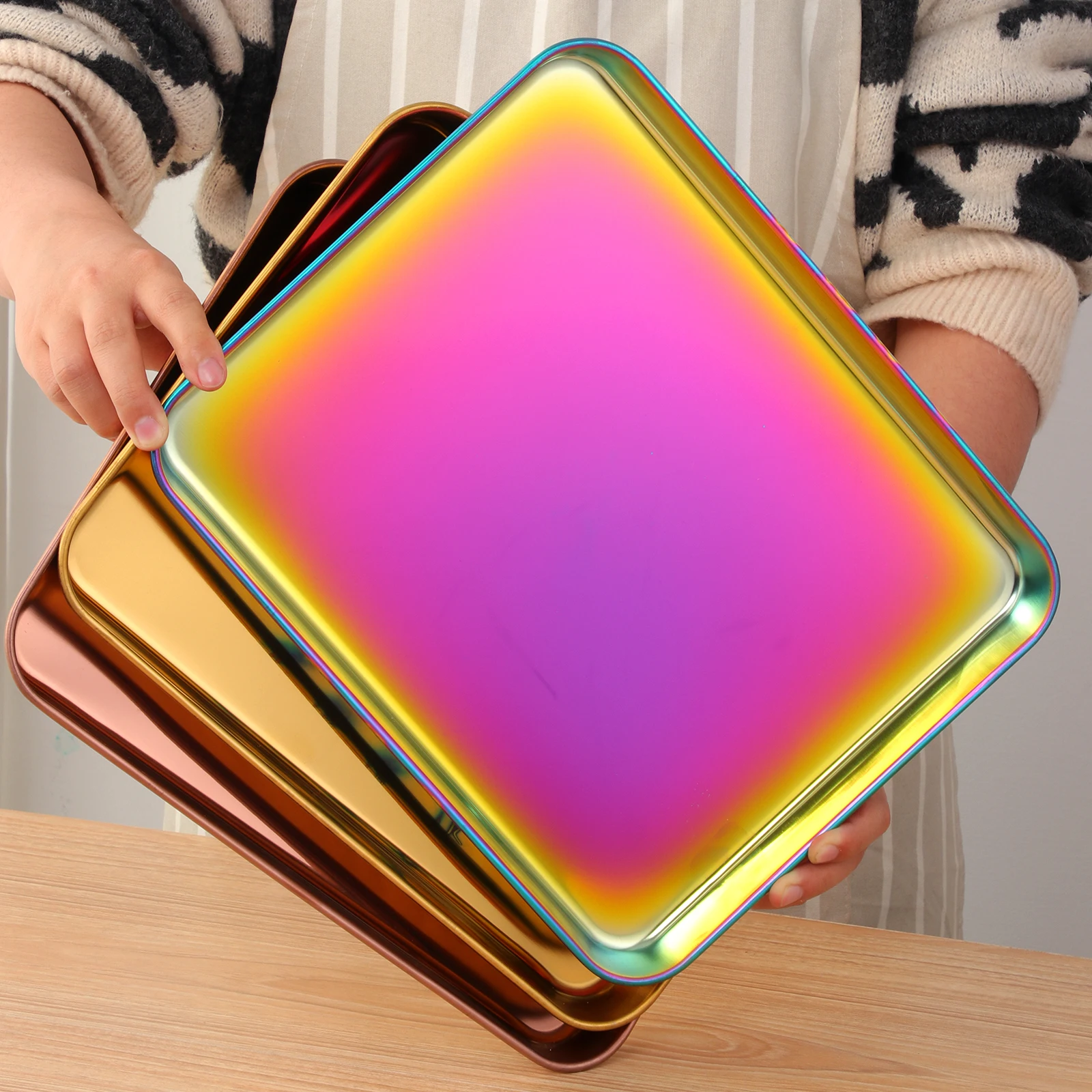 Restaurant Hotel Custom Logo Square Bread Cake Roasting Sheet Pans Stainless Steel Food Serving Baking Tray For Oven