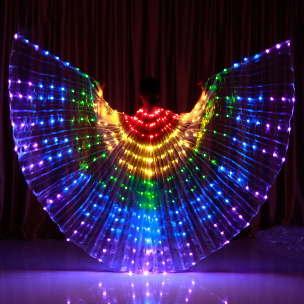 Rainbow Color LED Wings Clothing Adult Children Circus Light Up Butterfly Wings Belly Dance Wings with Telescopic Stick