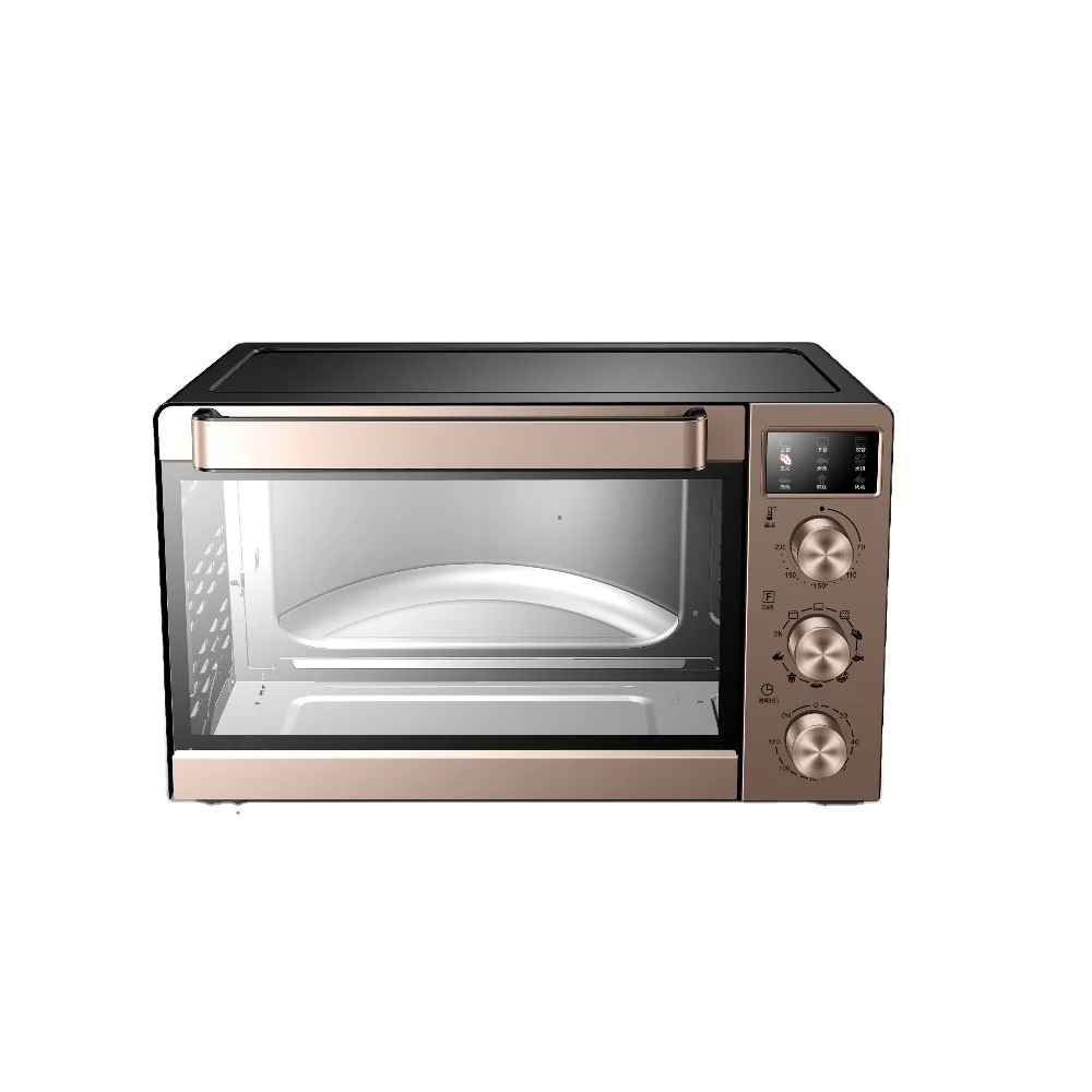Zhongshan latest home use 35L 1600W countertop LED display red electric deck toaster oven with chicken rotisserie