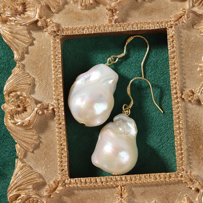 Wholesale Fashion Freshwater Large White Round Baroque Pearl Earrings Jewelry Women Drop Studs Earrings