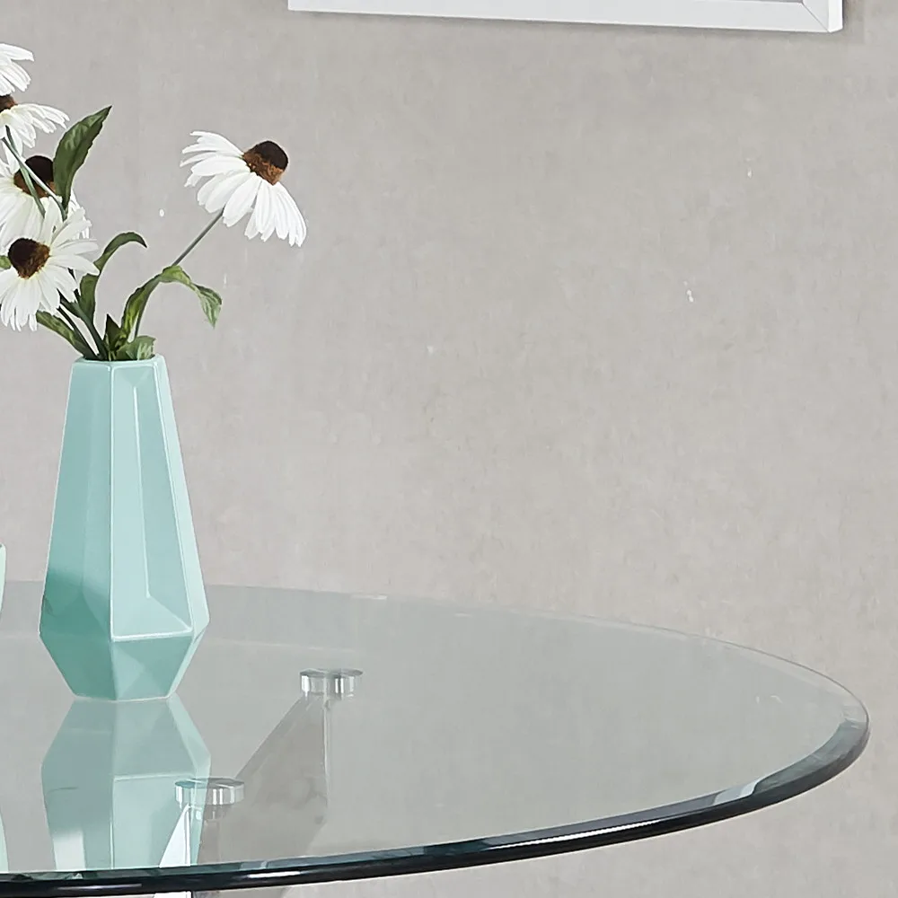 Clear Tempered Glass Round Dining Table silver stainless steel modern dining room table in Chromed Feet