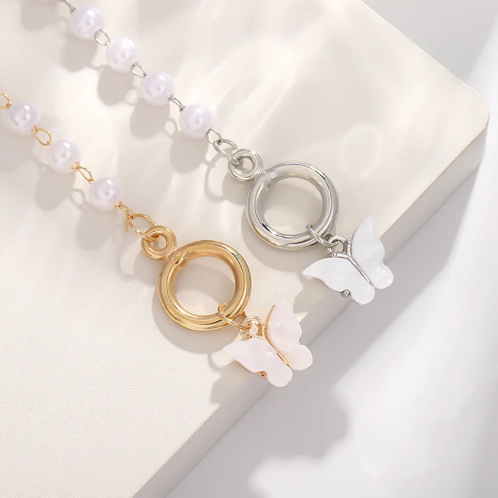 2024 20cm Fairy Butterfly Pendant Bracelet Women fashion OT button Pearl bracelet Vintage student bracelet