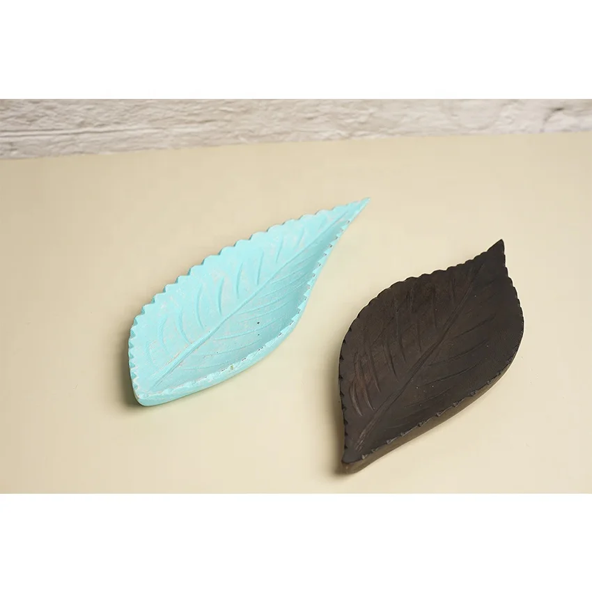 New Wooden Leaf Shaped Decorative Trays, Wood Serving Tray Rustic Storage Platter for Snacks, Dessert, Tea, Fruits and Breads