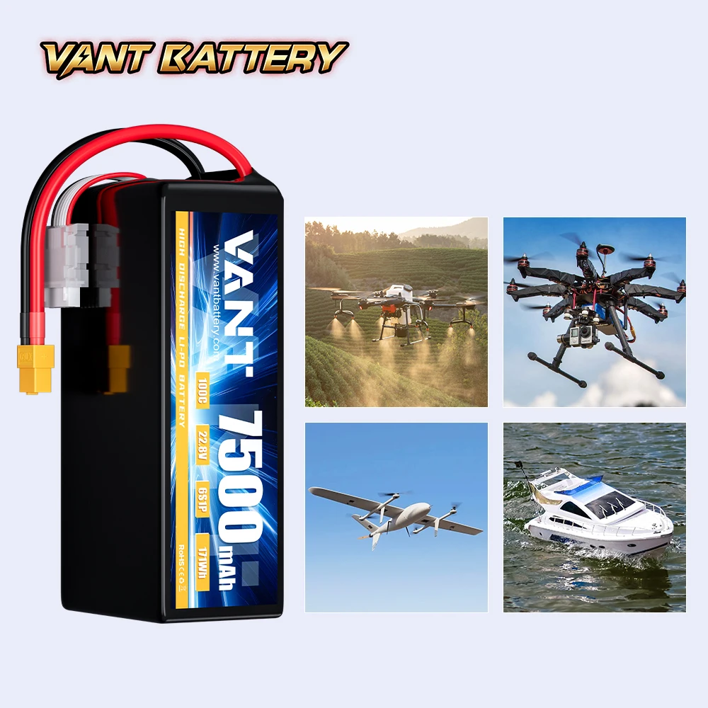 Vant 6S drone battery XT60 FPV lipo drone battery 7500mah 22.8V 100C 6S for FPV frame 7/8/10inch fpv battery