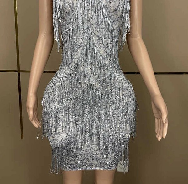 Women Summer Sexy Open Back Roaring V-Neck Great Gatsby Costume Evening Party Mini Dress Fringed Embellished dresses