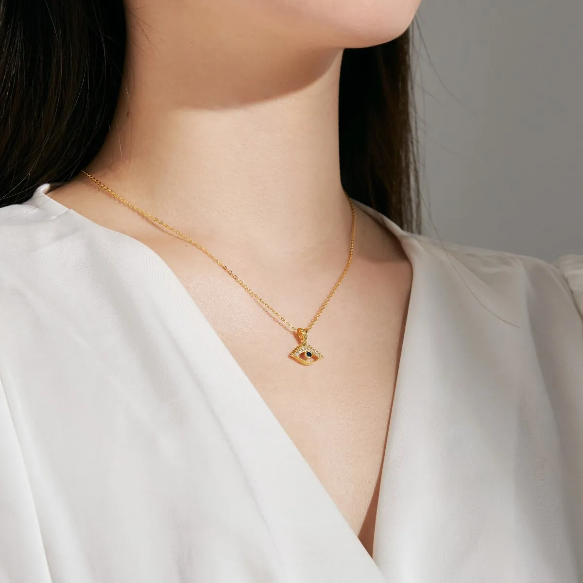 Dylam Exclusive Fine Jewelry Sterling Silver Sapphire Turkish Spiritual Protection 5A Zirconia Evil Blue Eyes Pendant Necklace