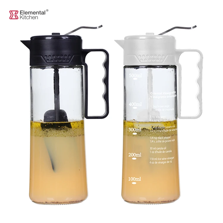 dressing shaker salad jar glass Bottle dispenser cruet tool with plastic lid and stir master