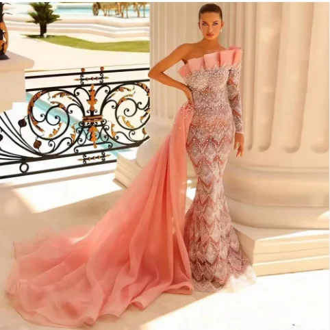 Luxury Evening Dress 2023 New Style Detachable Train Beaded Sequin Lace-up Slim Evening Dress High End Evening Gown