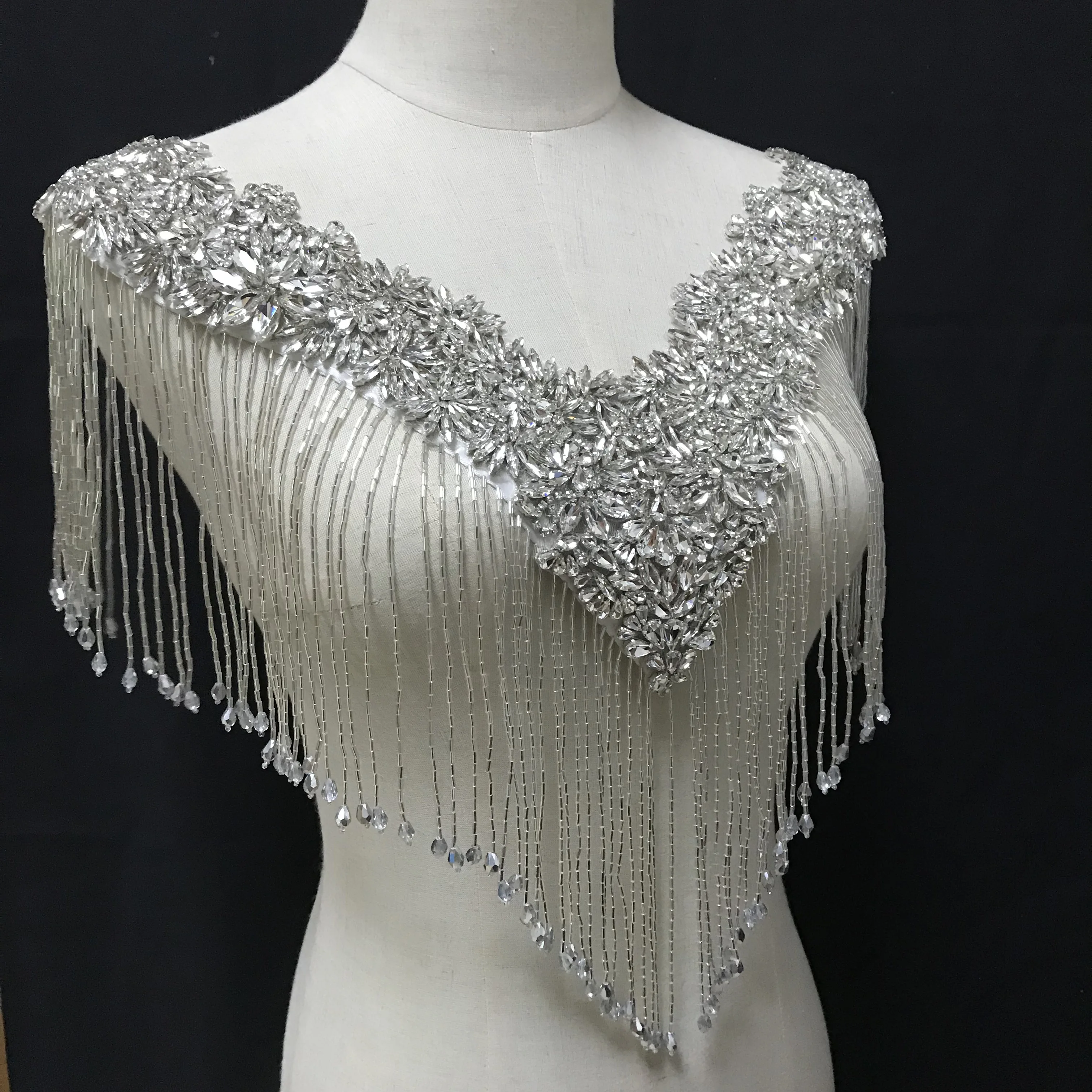 
shoulder patch with tassel fringe decorative crystal bolero 
