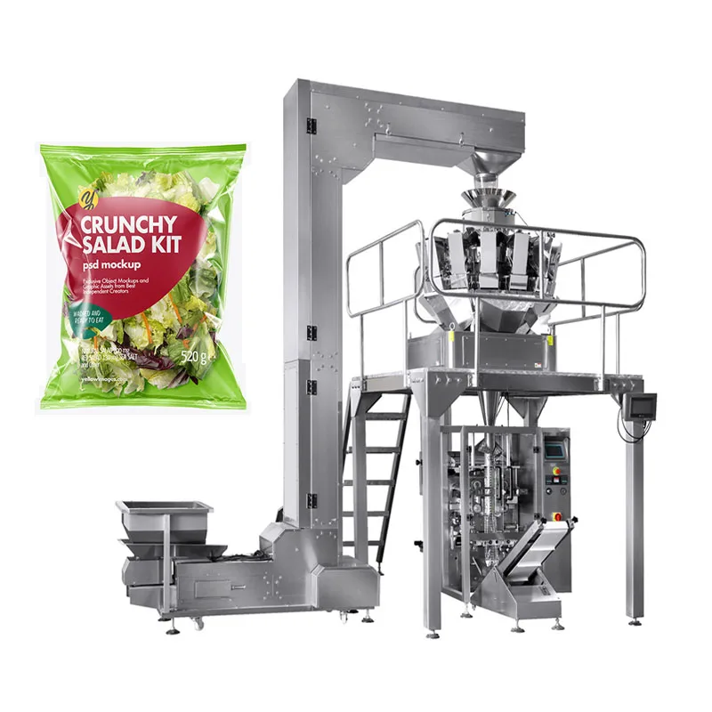 Automatic Vffs Multihead Weigher Vertical 14 Heads High Accuracy Fresh Mix Salad Vegetable Bagging Packing Machine