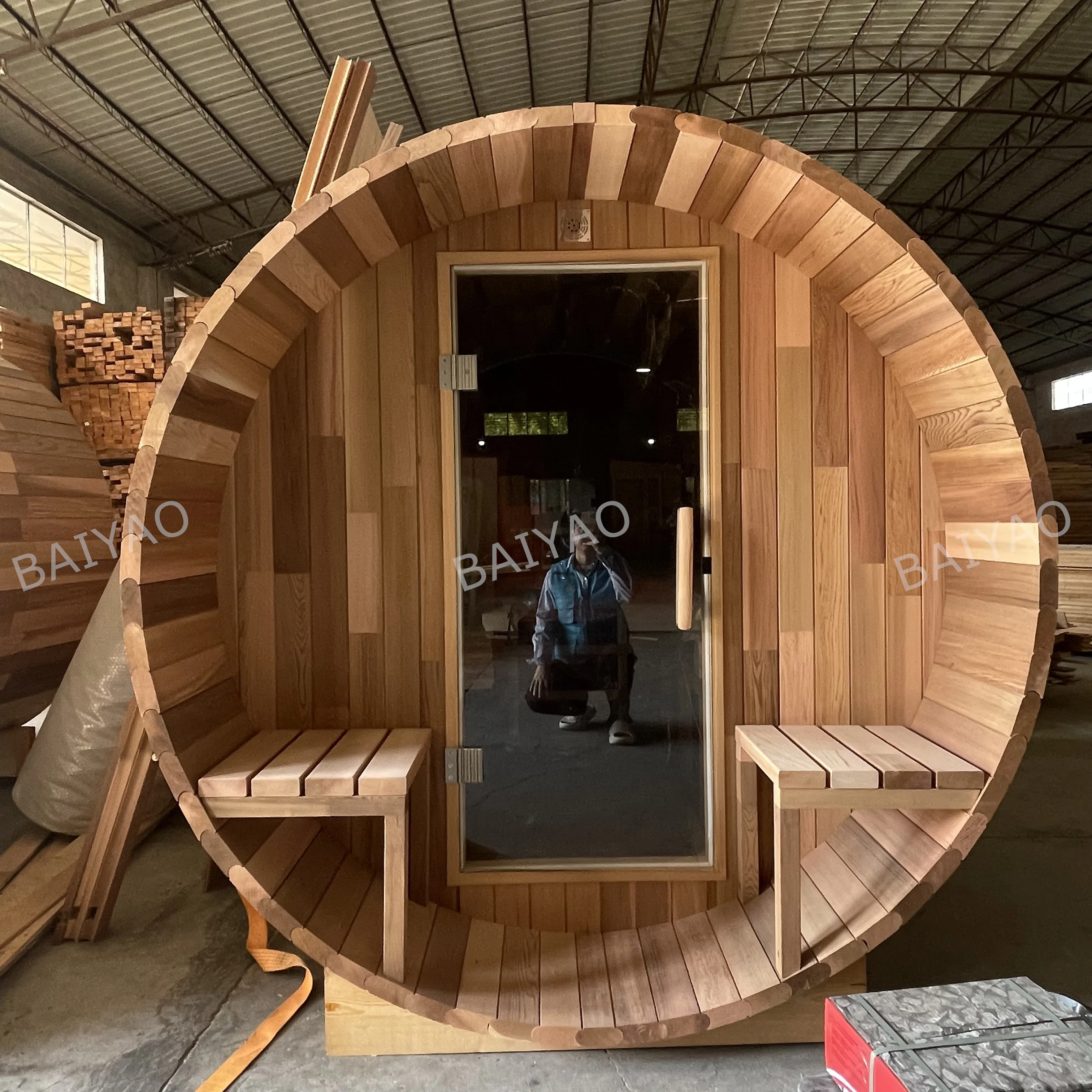 Best Price Guaranteed 4 Persons Sauna With Panoramic Barrel Sauna Room Red Cedar Equipment Customize Voltage Burning Wood
