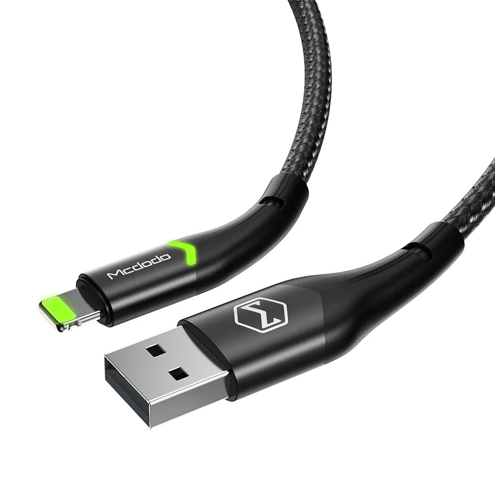  MCDODO новый дизайн светодиодное освещение кабель для передачи данных USB шнур быстрой зарядки с нейлоновой оплеткой 8 pin Быстрая зарядка зарядного устройства