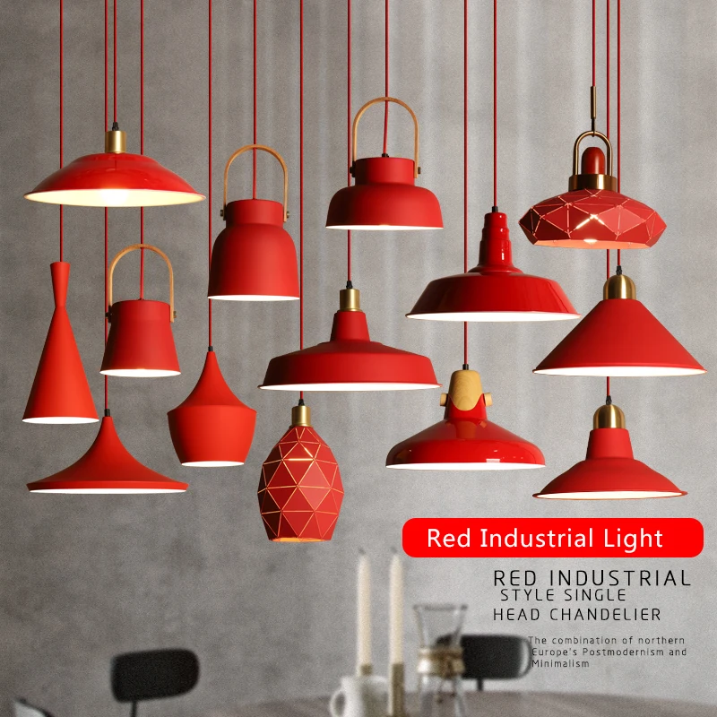E27 metal industrial  hang light workshop exhibition hall warehouse workshop office gym cafe restaurant red pendant light