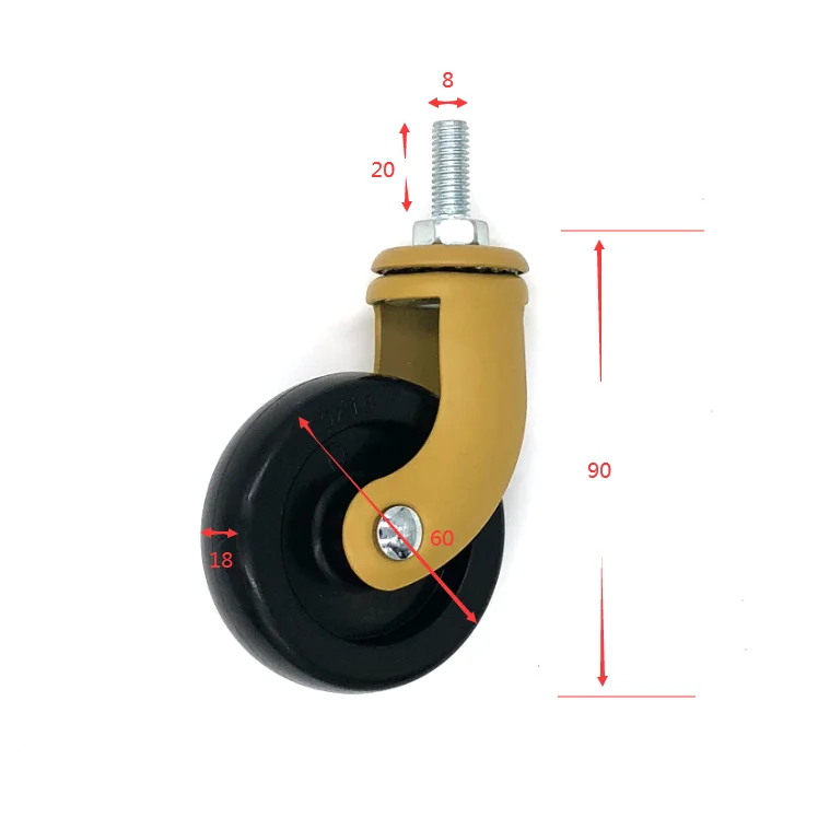 60MM black PP swivel caster wheel furniture castor with stem