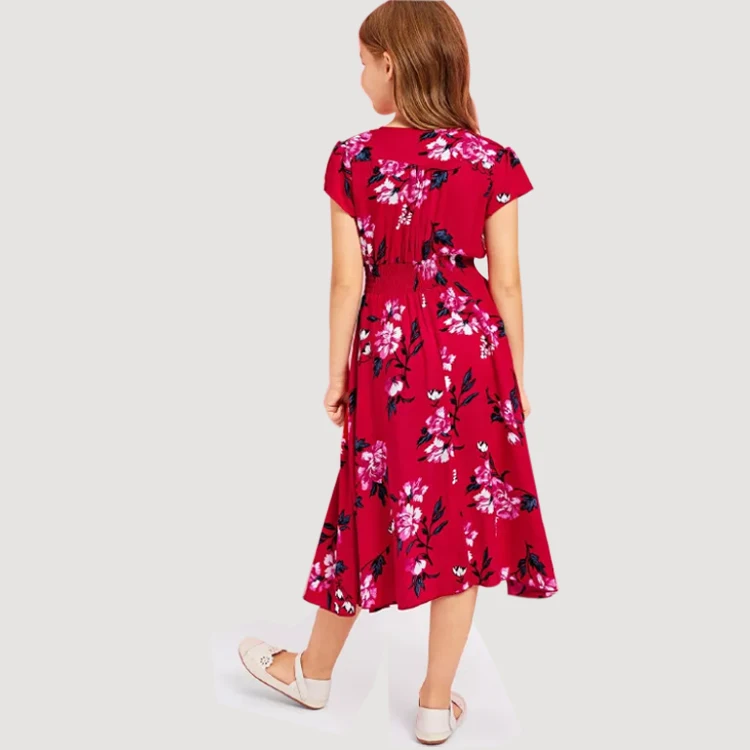 
Custom New Fashion Girls Tassel Tied Button Up Dress Kids Clothing Girl Dress 