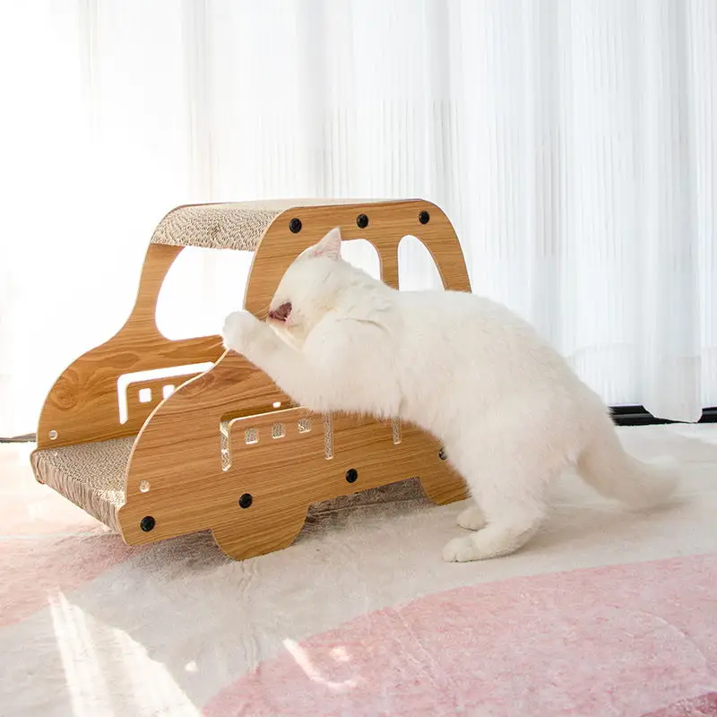 Leyou Pet Wear-resisting Standing Double-deck Wooden Car Cat House Corrugated Toys Cat Scratchers