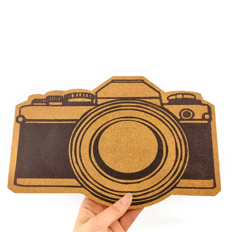 Custom Camera Cork Message Board with screen printing factory price Customized shape cork notice board
