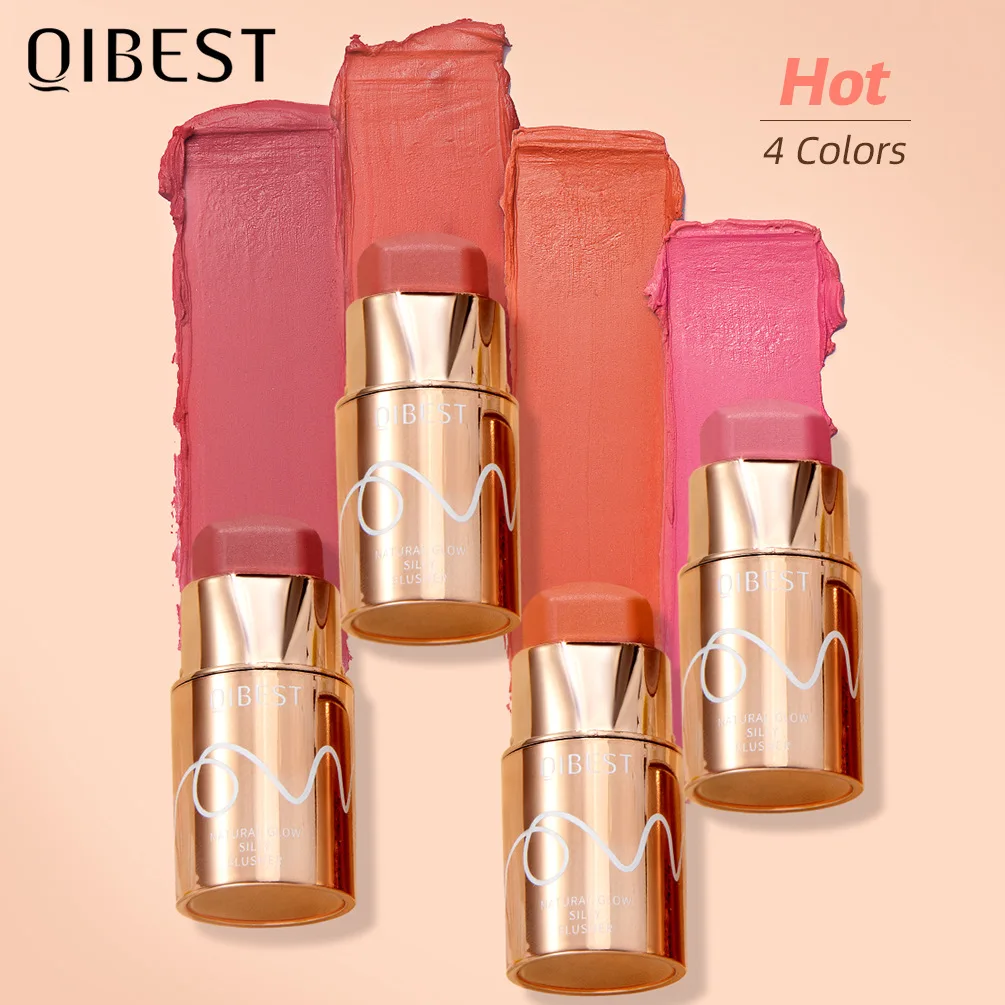 QIBEST OEM customize Blush Stick Makeup High Pigment Cheek Blusher Natural Pink Magenta Peach Red Matte Makeup Blusher