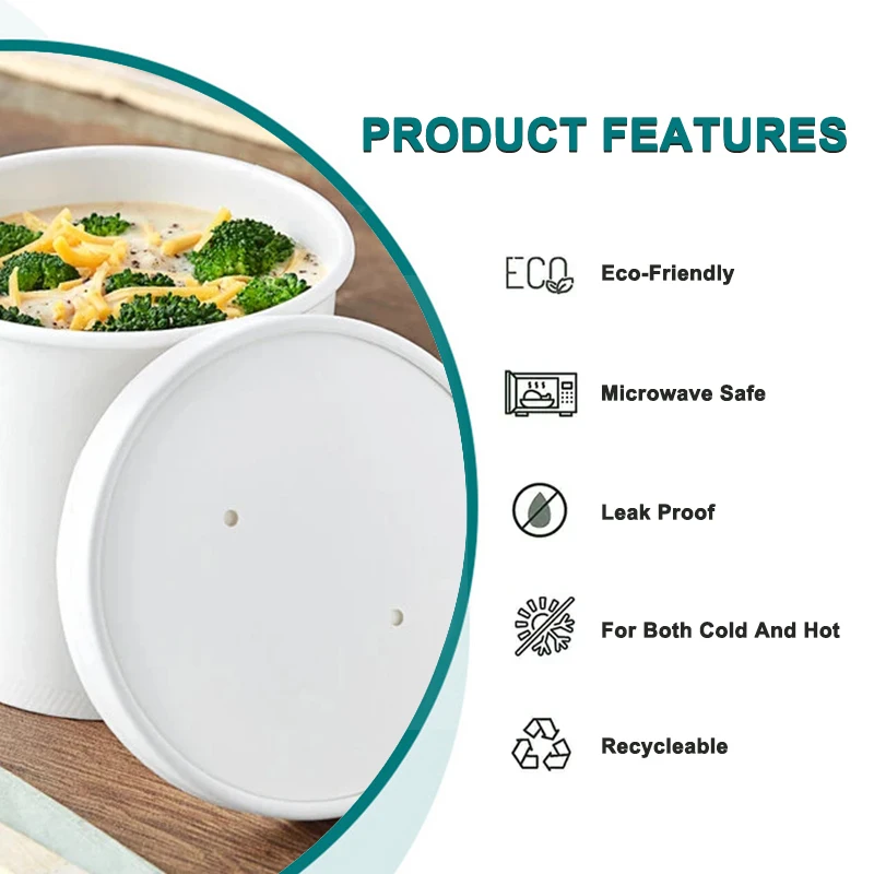 Disposable Biodegradable Takeout Salad Paper Bowl Ice Cream Porridge Rice Noodle Soup White Kraft Cups With Lid