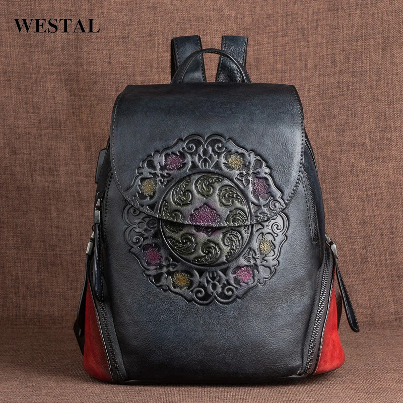 Amazon Hot Sales Vintage Leather Backpack Bag Ladies Hand Made Embodssed  Bags Women High Quality