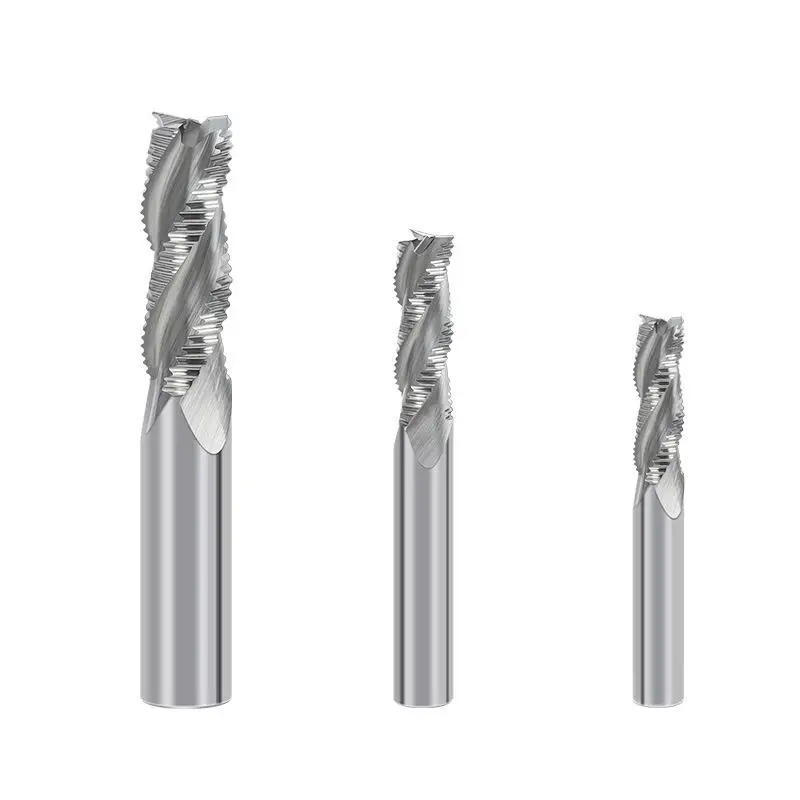 3 flutes tungsten steel rough leather milling cutter for aluminum with rough and long wave edge pattern rough leather end mill